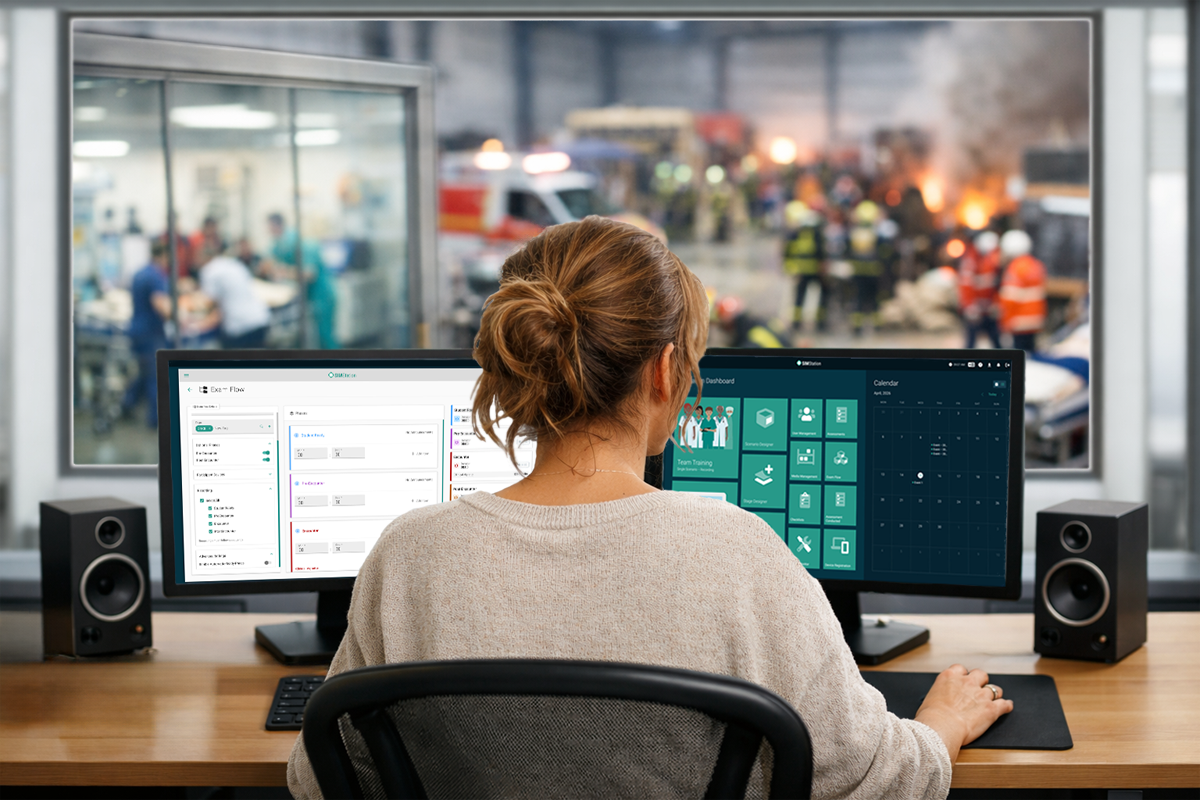 Simulation administrator planning training sessions and scenarios using integrated management software