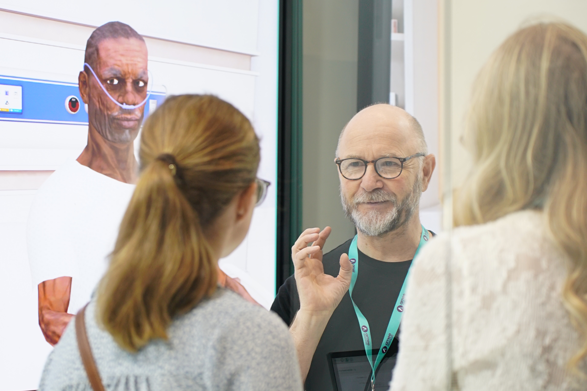 Healthcare simulation session with an AI-powered virtual patient on screen